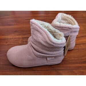LongBay Women's Warm Chenille Knit Memory Foam Bootie Slippers, Pink Sz. 9-10